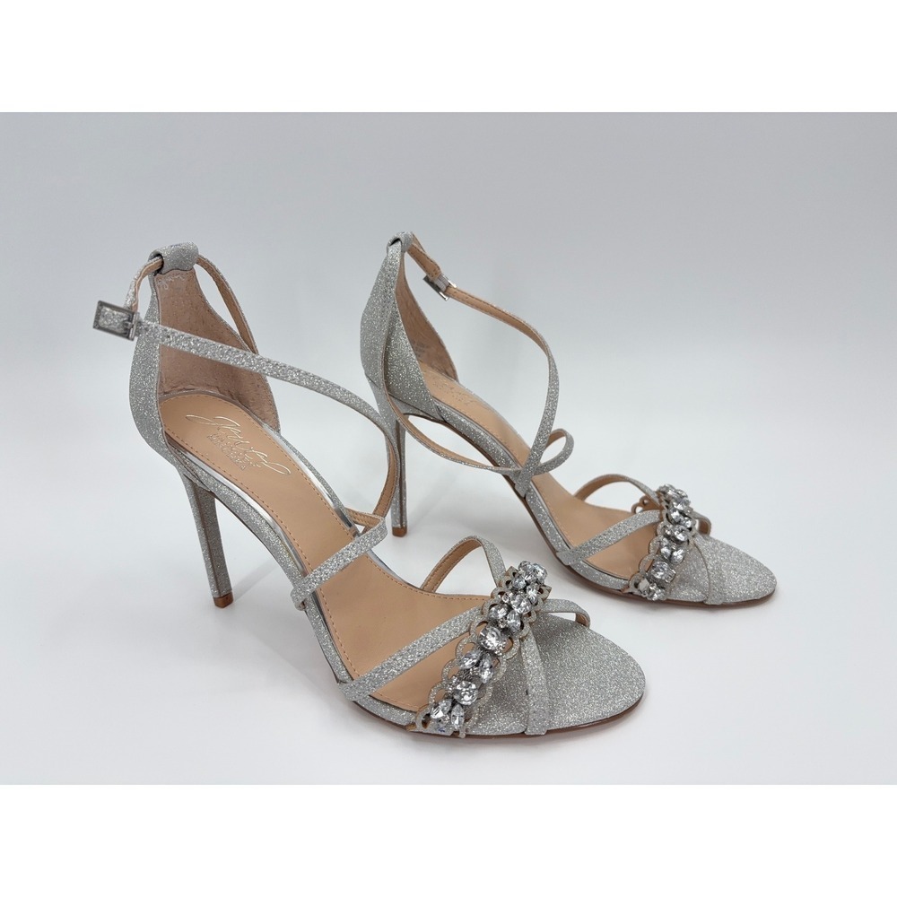B40 Badgley Mischka Gisele Sandals 7.5 Silver Glitter Embellished Strappy - Picture 3 of 14